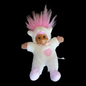 Vintage Troll Doll 6" Russ Plush Soft Body Easter Lamb Sheep Rare Pink Hair